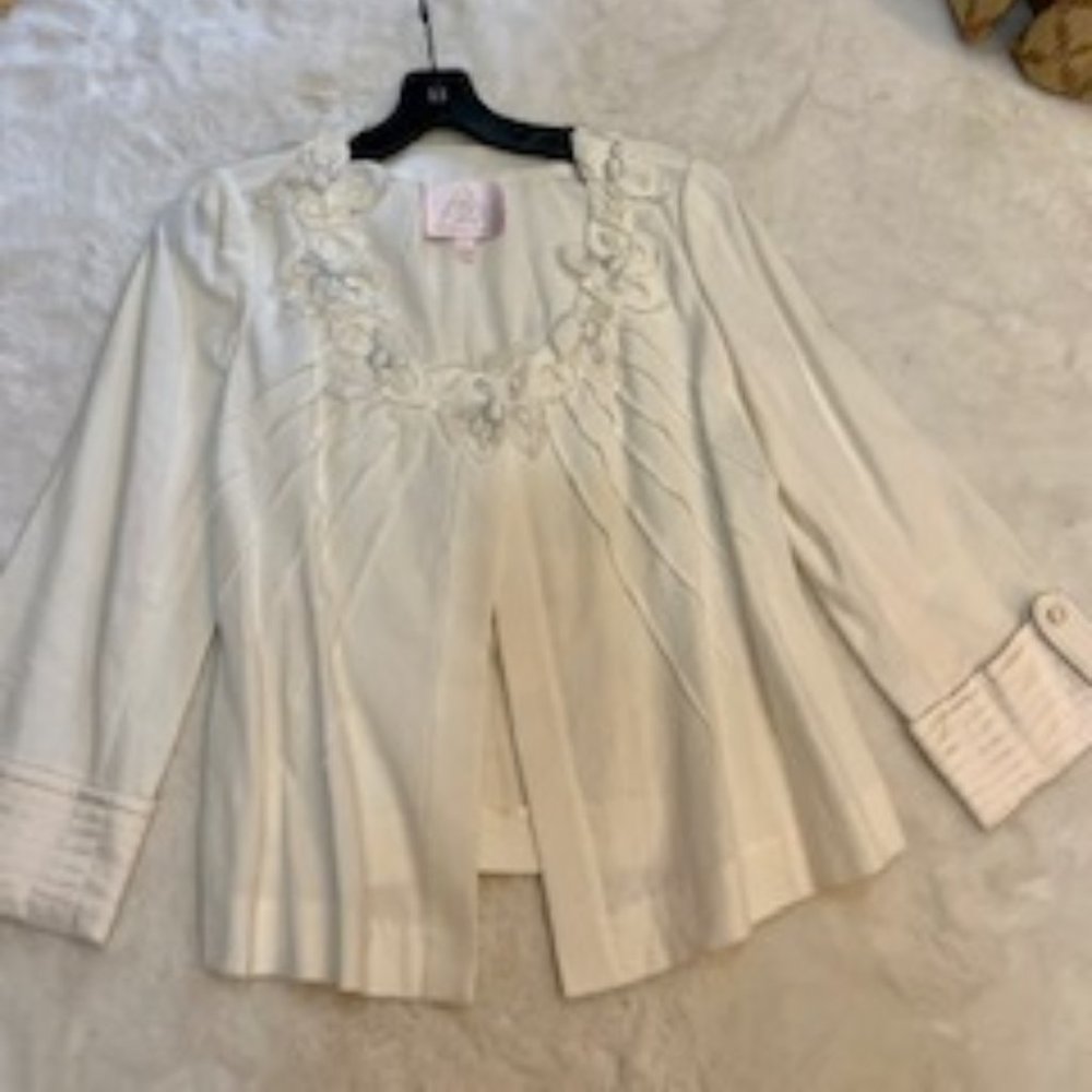 Rebecca Taylor White Linen Jacket with Flowers